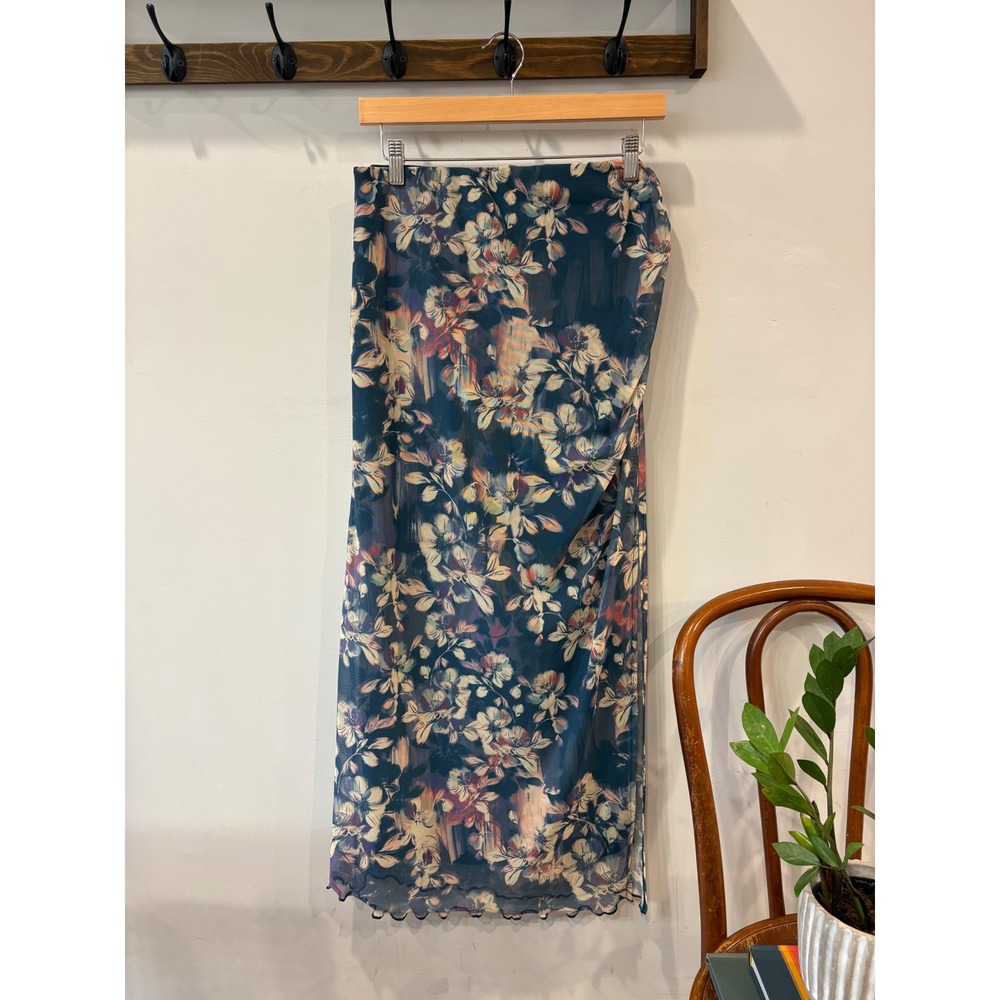 Sage The Label Floral Mesh Ruched Midi Skirt - Picture 2 of 8